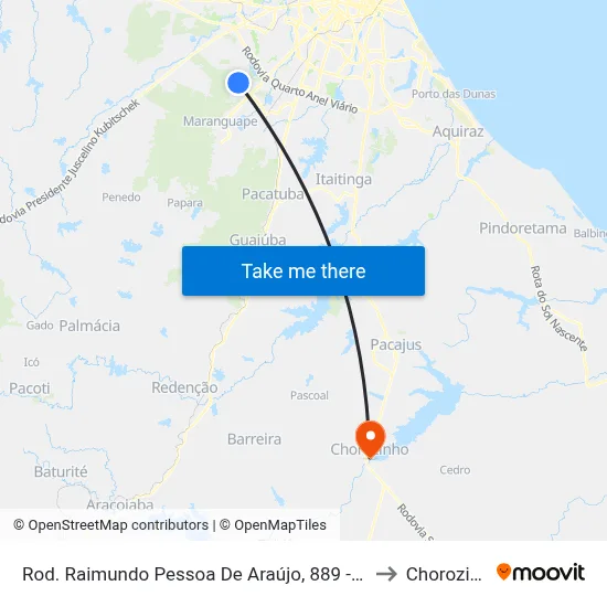 Rod. Raimundo Pessoa De Araújo, 889 - Taquara to Chorozinho map