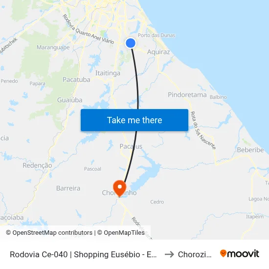 Rodovia Ce-040 | Shopping Eusébio - Eusébio to Chorozinho map