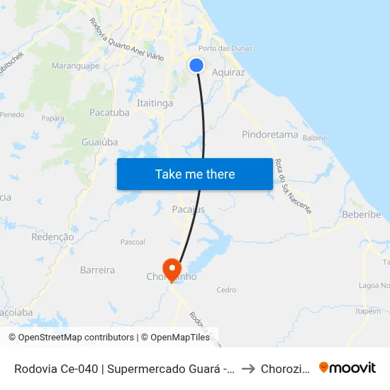 Rodovia Ce-040 | Supermercado Guará - Eusébio to Chorozinho map