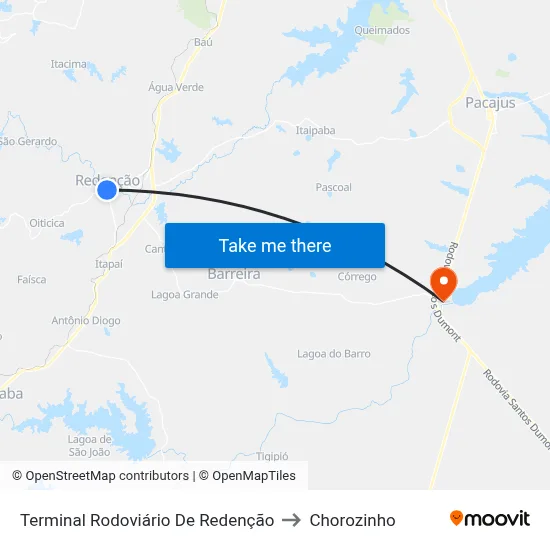Terminal Rodoviário De Redenção to Chorozinho map