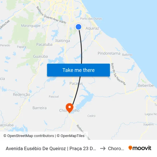 Avenida Eusébio De Queiroz | Praça 23 De Junho - Eusébio to Chorozinho map