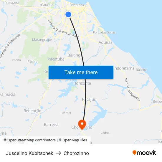 Juscelino Kubitschek to Chorozinho map