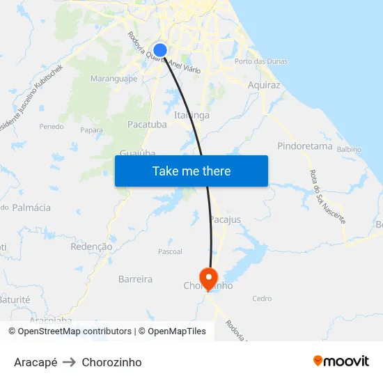 Aracapé to Chorozinho map
