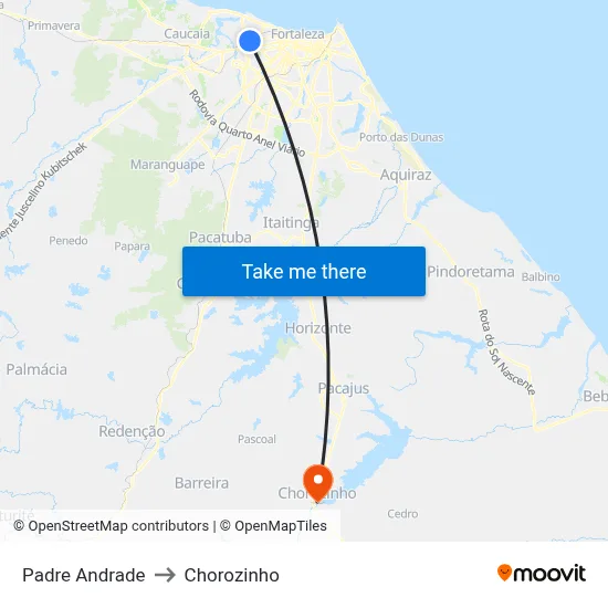 Padre Andrade to Chorozinho map