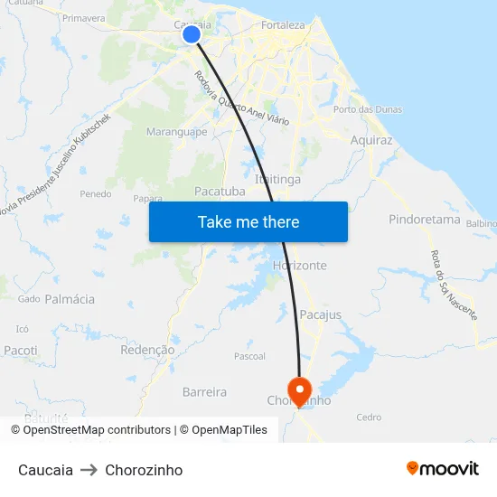 Caucaia to Chorozinho map