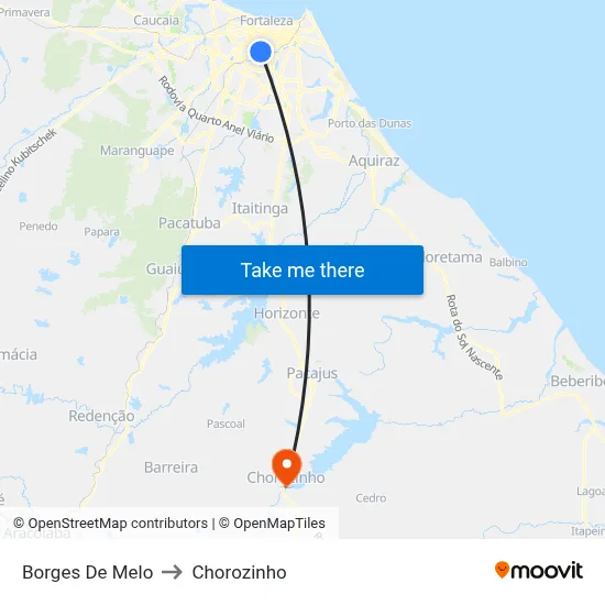 Borges De Melo to Chorozinho map