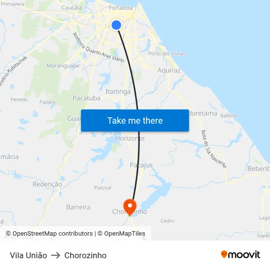 Vila União to Chorozinho map