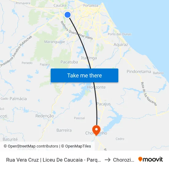 Rua Vera Cruz | Liceu De Caucaia - Parque Potira to Chorozinho map