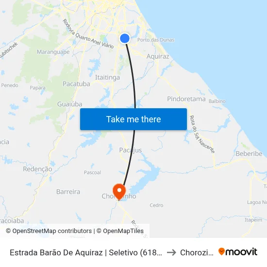 Estrada Barão De Aquiraz | Seletivo (618) - Paupina to Chorozinho map