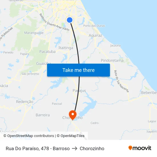 Rua Do Paraíso, 478 - Barroso to Chorozinho map