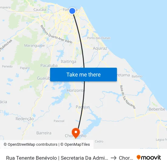 Rua Tenente Benévolo | Secretaria Da Administração Penitenciária - Meireles to Chorozinho map