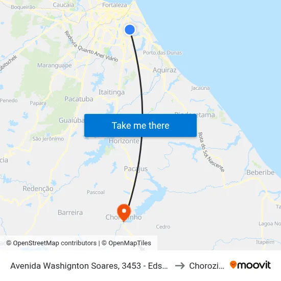 Avenida Washignton Soares, 3453 - Edson Queiroz to Chorozinho map