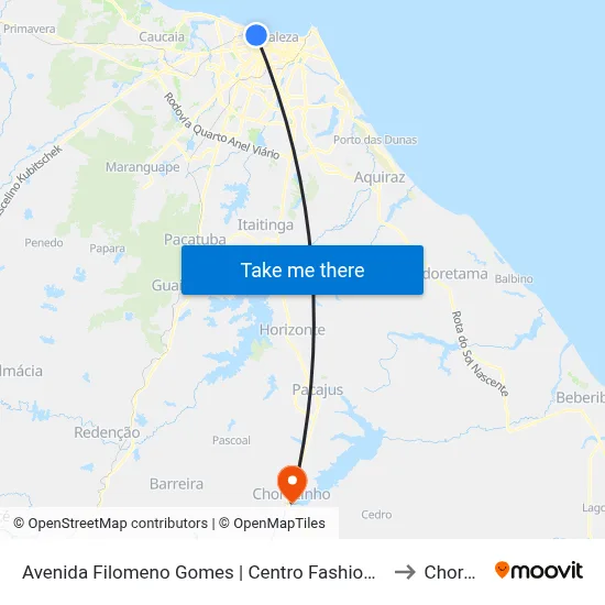 Avenida Filomeno Gomes | Centro Fashion Fortaleza - Jacarecanga to Chorozinho map