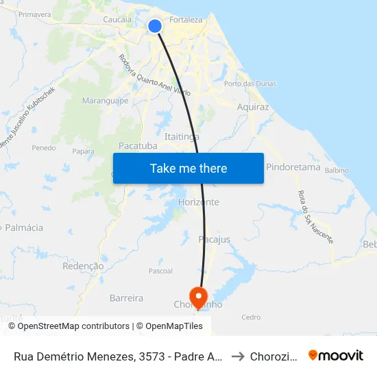 Rua Demétrio Menezes, 3573 - Padre Andrade to Chorozinho map