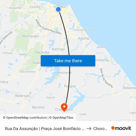 Rua Da Assunção | Praça José Bonifácio - José Bonifácio to Chorozinho map