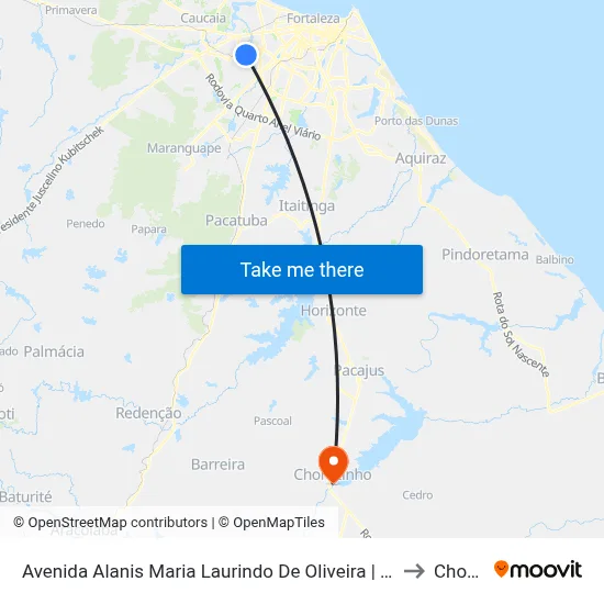 Avenida Alanis Maria Laurindo De Oliveira | Centro Social Urbano - Conjunto Ceará I to Chorozinho map