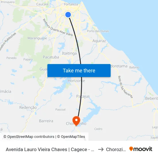 Avenida Lauro Vieira Chaves | Cagece - Vila União to Chorozinho map