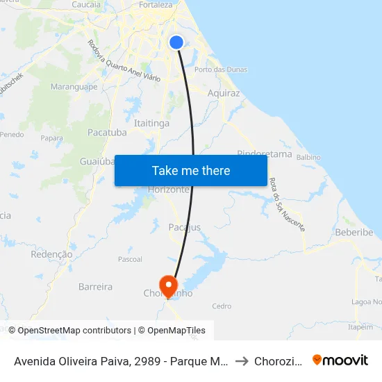 Avenida Oliveira Paiva, 2989 - Parque Manibura to Chorozinho map