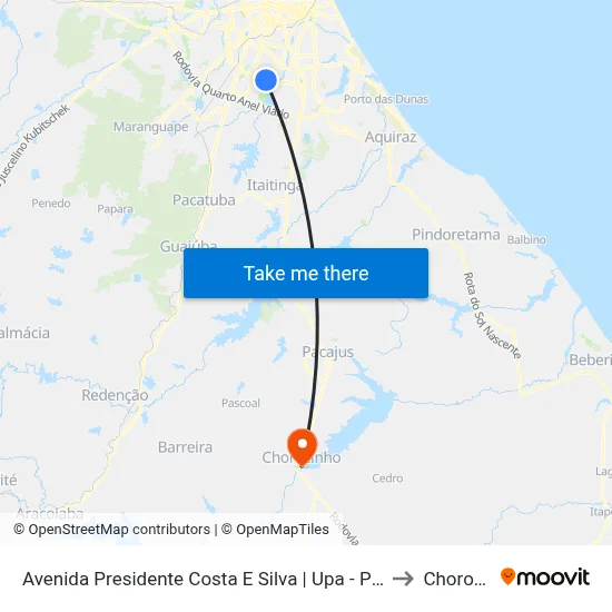 Avenida Presidente Costa E Silva | Upa - Prefeito José Walter to Chorozinho map