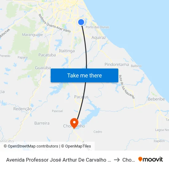 Avenida Professor José Arthur De Carvalho | Center Box Supermercados - Lagoa Redonda to Chorozinho map