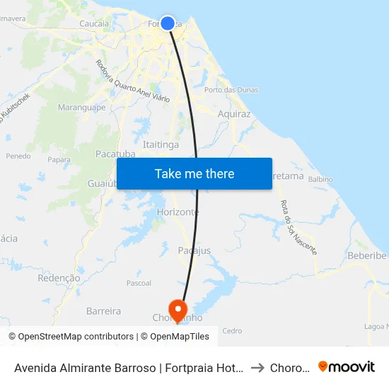 Avenida Almirante Barroso | Fortpraia Hotel - Praia De Iracema to Chorozinho map