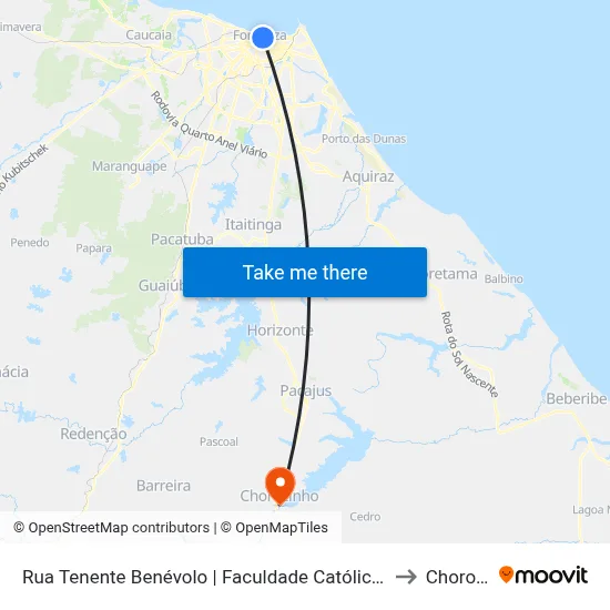 Rua Tenente Benévolo | Faculdade Católica De Fortaleza - Centro to Chorozinho map