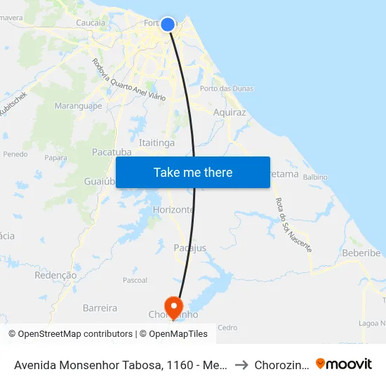 Avenida Monsenhor Tabosa, 1160 - Meireles to Chorozinho map