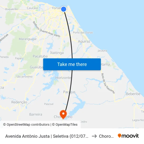 Avenida Antônio Justa | Seletiva (012/076/903) - Meireles to Chorozinho map