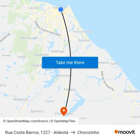 Rua Costa Barros, 1227 - Aldeota to Chorozinho map