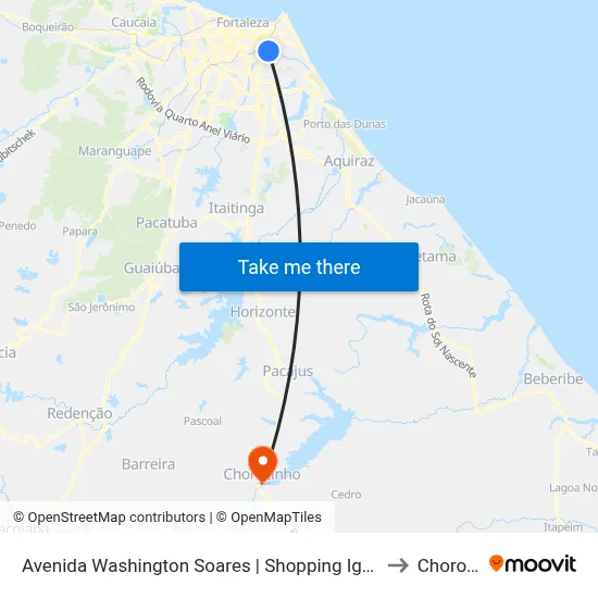 Avenida Washington Soares | Shopping Iguatemi - Edson Queiroz to Chorozinho map