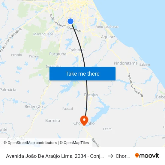 Avenida João De Araújo Lima, 2034 - Conjunto Prefeito José Walter to Chorozinho map