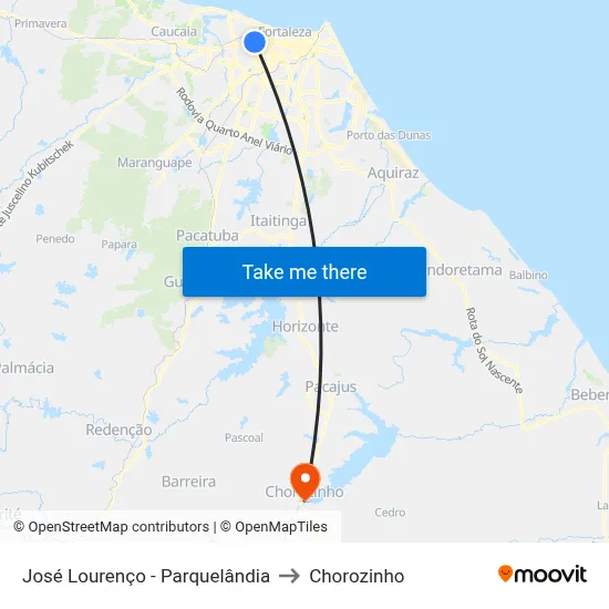 José Lourenço - Parquelândia to Chorozinho map