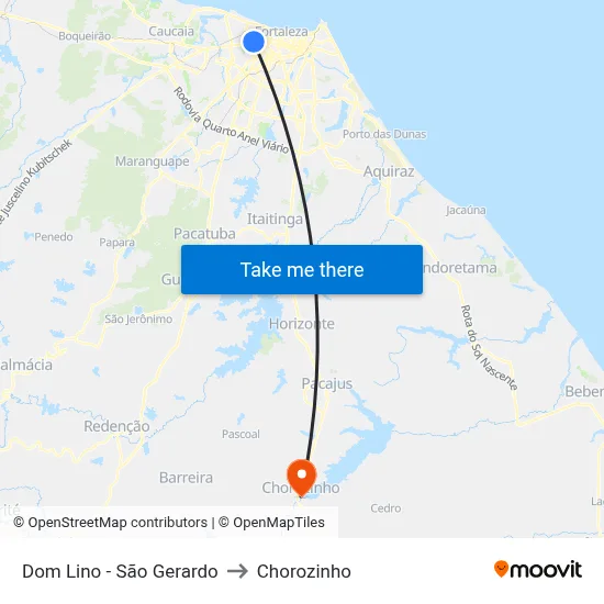 Dom Lino - São Gerardo to Chorozinho map