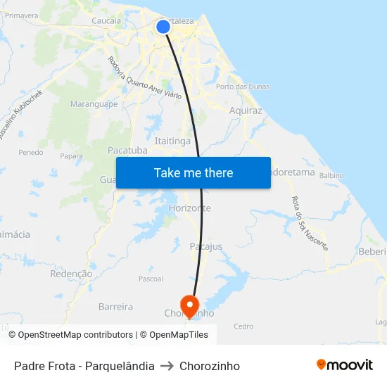 Padre Frota - Parquelândia to Chorozinho map