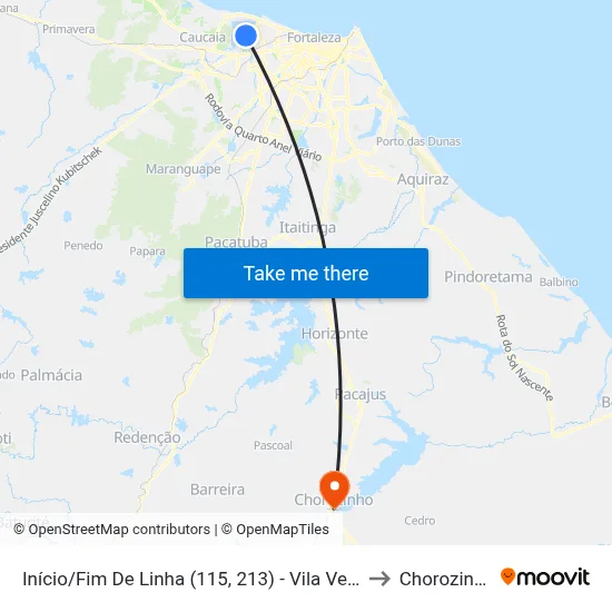 Início/Fim De Linha (115, 213) - Vila Velha to Chorozinho map