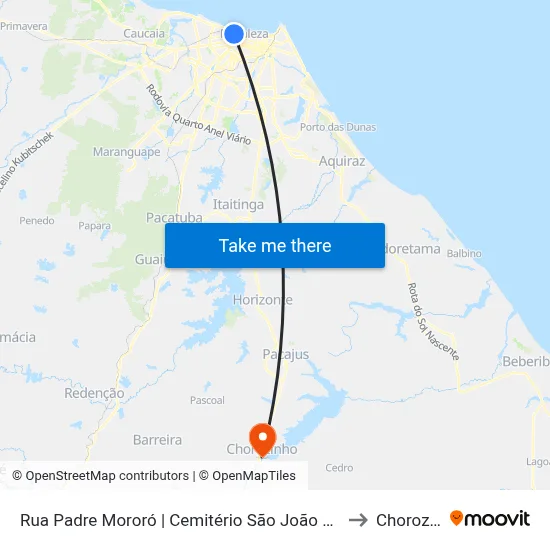 Rua Padre Mororó | Cemitério São João Batista - Centro to Chorozinho map