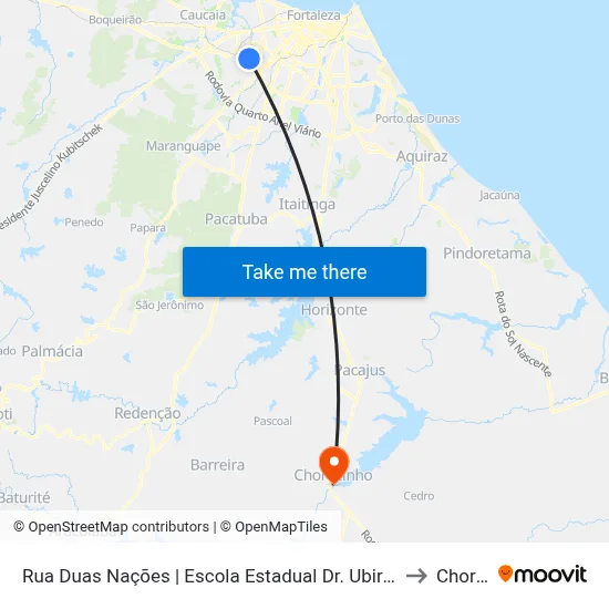 Rua Duas Nações | Escola Estadual Dr. Ubirajara Índio Do Ceará - Granja Portugal to Chorozinho map