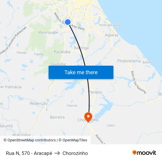 Rua N, 570 - Aracapé to Chorozinho map