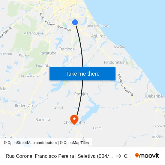 Rua Coronel Francisco Pereira | Seletiva (004/026/055/068/600/614/642/665/670/685/686/712/725/815/1203/Metropolitanas) - Messejana to Chorozinho map