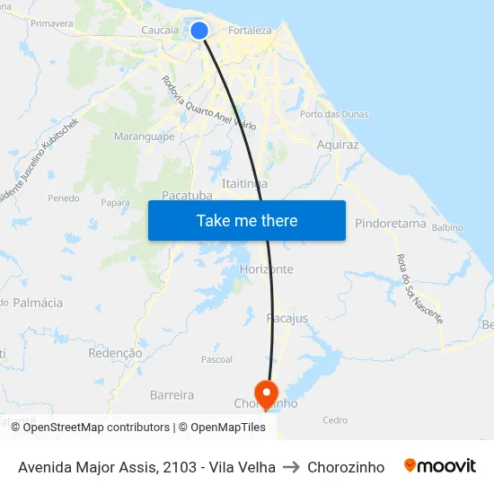 Avenida Major Assis, 2103 - Vila Velha to Chorozinho map