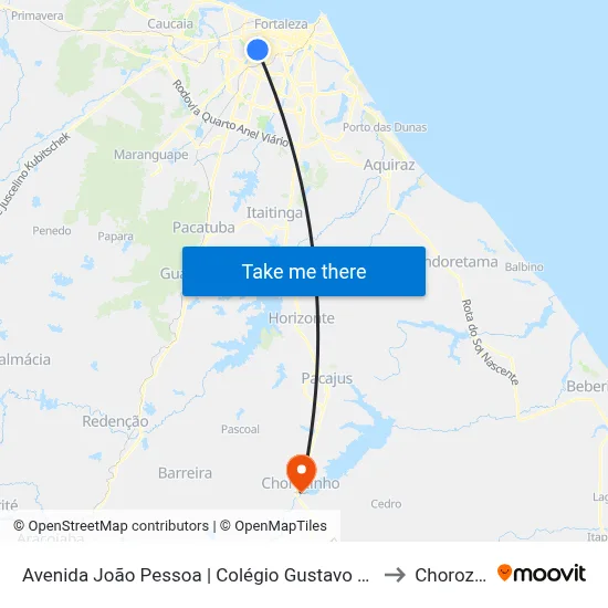 Avenida João Pessoa | Colégio Gustavo Braga - Damas to Chorozinho map