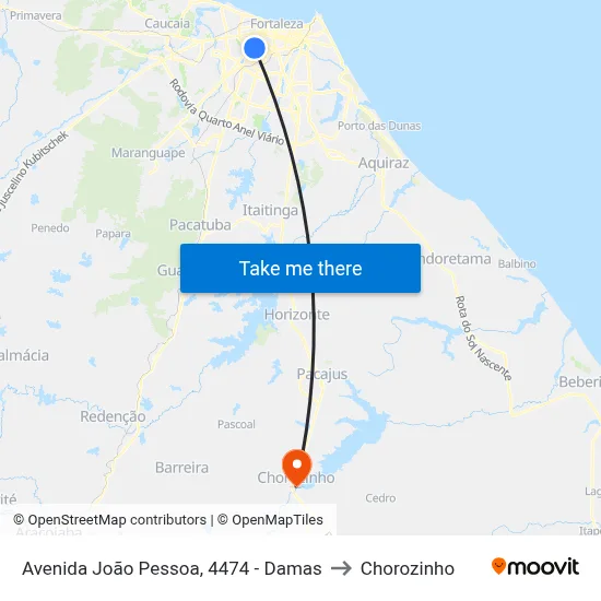 Avenida João Pessoa, 4474 - Damas to Chorozinho map