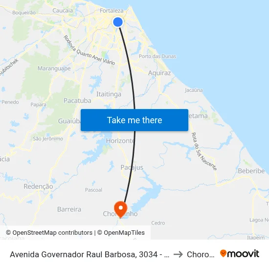 Avenida Governador Raul Barbosa, 3034 - São João Do Tauape to Chorozinho map