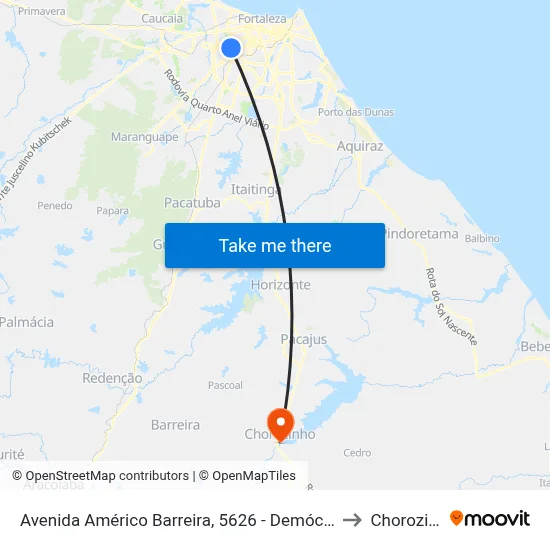 Avenida Américo Barreira, 5626 - Demócrito Rocha to Chorozinho map