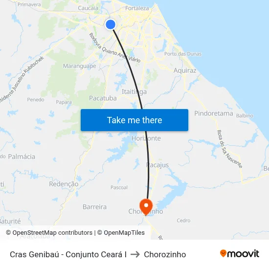 Cras Genibaú - Conjunto Ceará I to Chorozinho map
