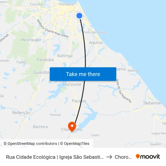 Rua Cidade Ecológica | Igreja São Sebastião - Edson Queiroz to Chorozinho map