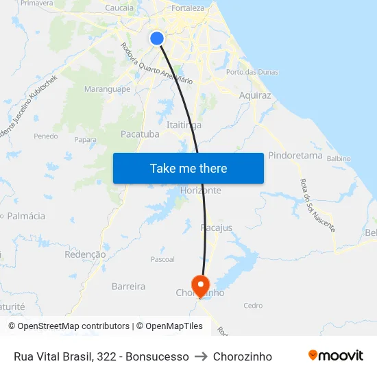 Rua Vital Brasil, 322 - Bonsucesso to Chorozinho map