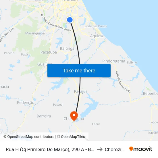 Rua H (Cj Primeiro De Março), 290 A - Barroso to Chorozinho map