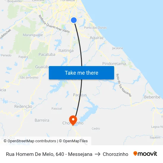 Rua Homem De Melo, 640 - Messejana to Chorozinho map