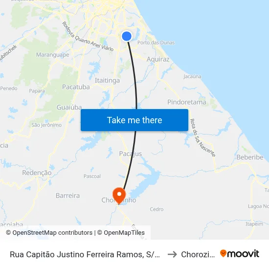 Rua Capitão Justino Ferreira Ramos, S/N - Guajeru to Chorozinho map